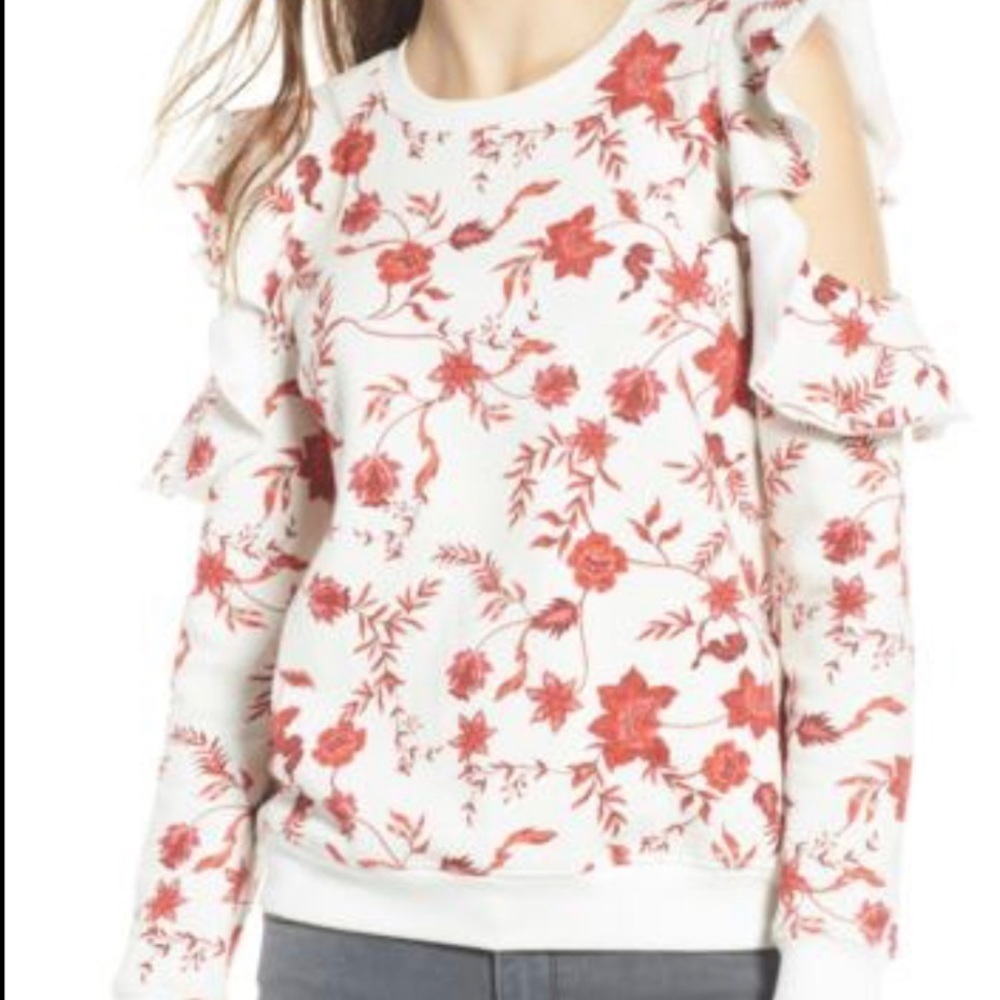 Rebecca Minkoff Floral Ruffle Cold Shoulder Sweatshirt Sz Small